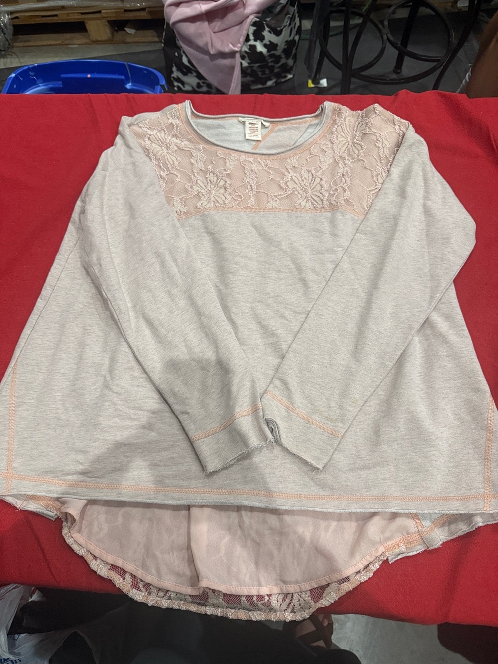 Sundance Light Pink Lace Yoke Long Sleeve Top